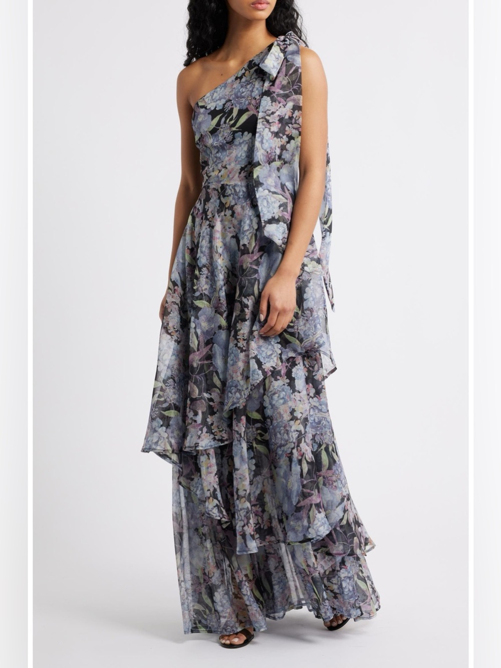 Lulus Amara One-Shoulder Floral Layered Maxi Dress - Blue Floral 💙💙
